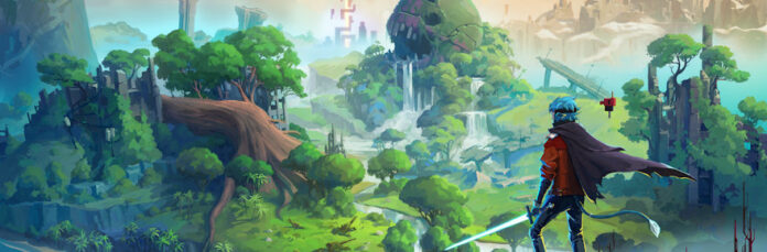 Screenshot from Hyper Light Breaker's early access release showcasing a character jumping across floating platforms in a desaturated open-world environment. The image highlights the repeating textures and bland color palette, emphasizing the departure from the distinctive aesthetic of Hyper Light Drifter.