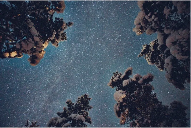 A secluded cabin in a snowy landscape under the Northern Lights