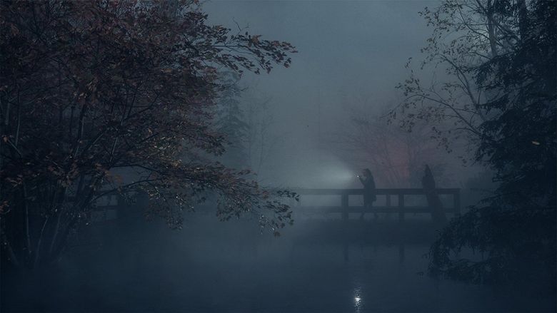 A close-up of Saga Anderson's Case Board, filled with photographs, notes, and red string connecting various clues and suspects, showcasing the game's detective mechanics.