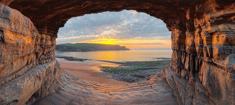 Sunset streaming through the keyhole arch at Pfeiffer Beach