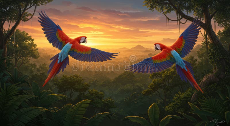 A wide-angle shot capturing the immense scale of the Amazon rainforest at golden hour, showcasing the vastness and beauty of the landscape.