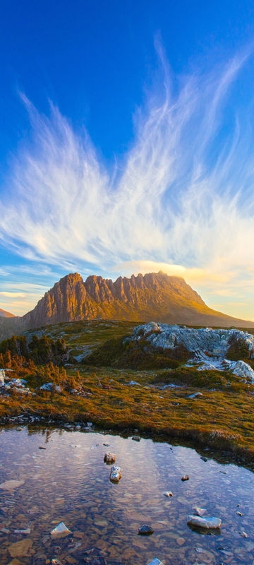 Cradle Mountain, Tasmania's iconic peak, shrouded in mist