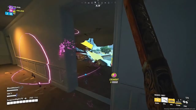 A montage of elements representing THE FINALS's dynamic destruction. It includes screenshots of a skyscraper collapsing, players taking cover behind destroyed walls, and a close-up of fractured concrete.