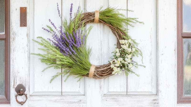 a cottagecore wreath on a weathered barn door