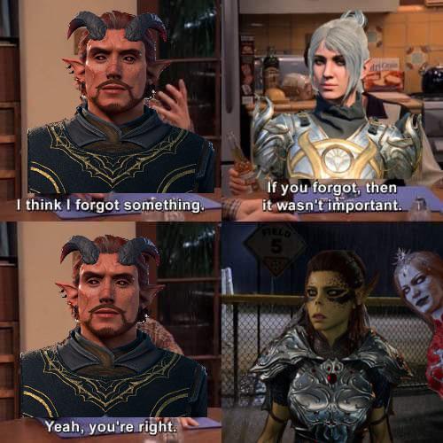 A party of adventurers in Baldur's Gate 3 walking through the landscape.