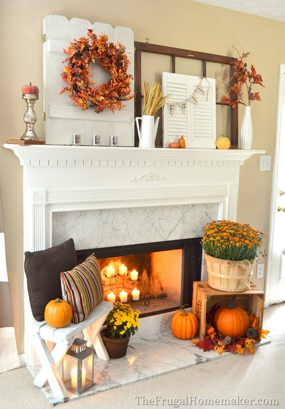 Decorate a fall mantel with empty frames