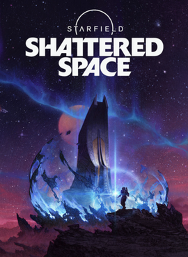 A screenshot capturing a hectic combat encounter on Dazra. The scene should feature a player character battling a unique Shattered Space enemy type against the backdrop of the planet's fractured landscape. The composition should emphasize the enemy's design and the overall visual chaos of the battle. Add technical quality specifications to show off graphics settings and textures.