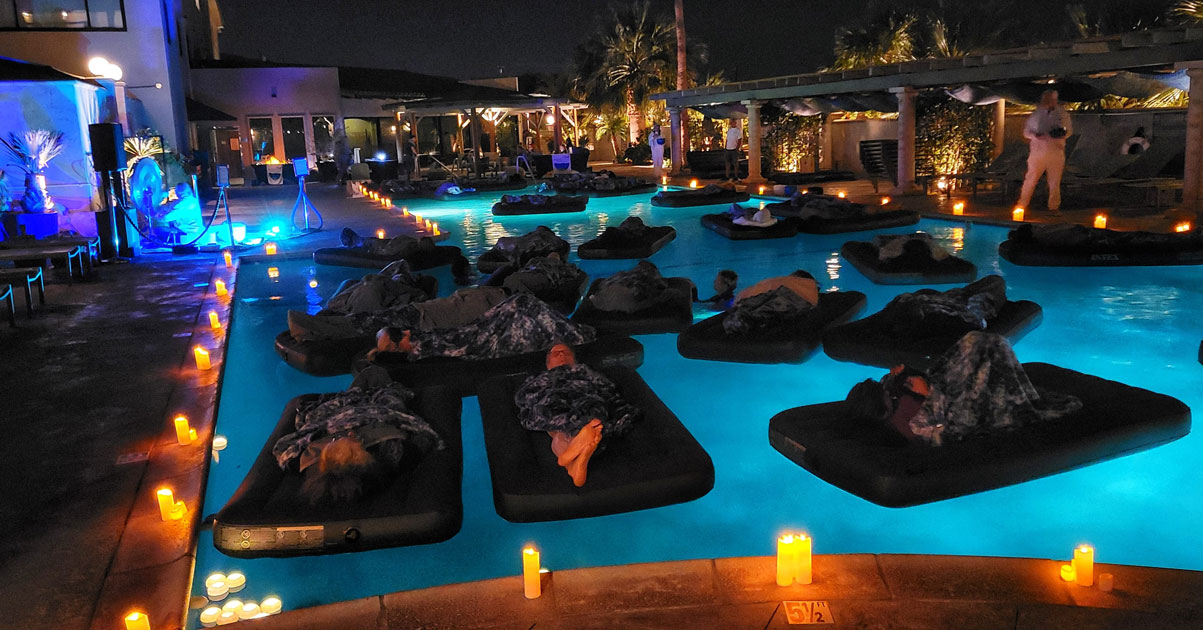 A sound bath with bowls and nature in the background