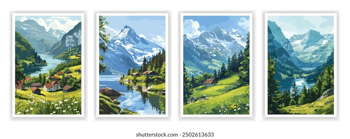 A serene view of the Swiss Alps with snow-dusted pine trees, capturing the tranquility of a mountain wellness retreat.