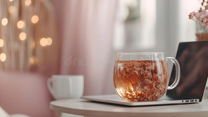 Chamomile and apple tea in a rustic mug