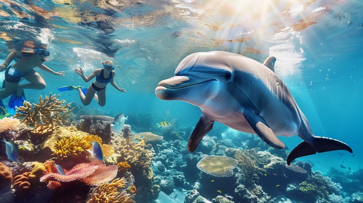Luxury cruise ship dwarfed by icebergs in Antarctica during golden hour