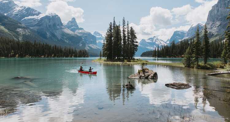 Emerald green valley of Jasper National Park