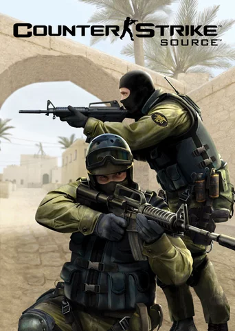 Screenshot of a player attempting a difficult trick jump on a combat surf map, with other players shooting at them, chaotic scene, mid-air, dynamic action, Counter-Strike: Source.