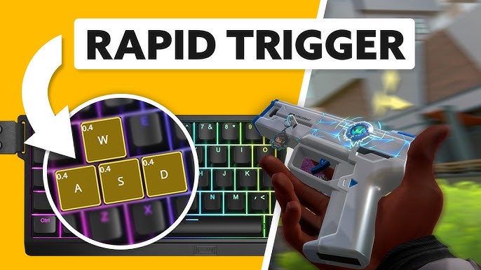 Action shot of a gamer playing Valorant on the completed build with the Wooting Two HE keyboard and EPOS H3PRO Hybrid headset in focus.