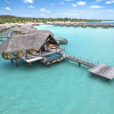 Palm trees over Bora Bora beach