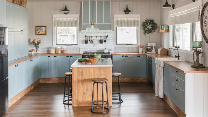 Overhead shot of a perfectly baked Apple Pie with a Lattice Crust cooling on a rustic wooden farmhouse table next to a cup of steaming coffee, showcasing the warm, inviting comfort of the scene.