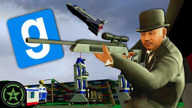 Garry's Mod TTT gameplay screenshot, chaotic scene on ttt_minecraft_b5, explosions, multiple players running and shooting, bright daytime lighting, low-poly textures, wide-angle perspective, 1920x1080 resolution, Source engine rendering style.