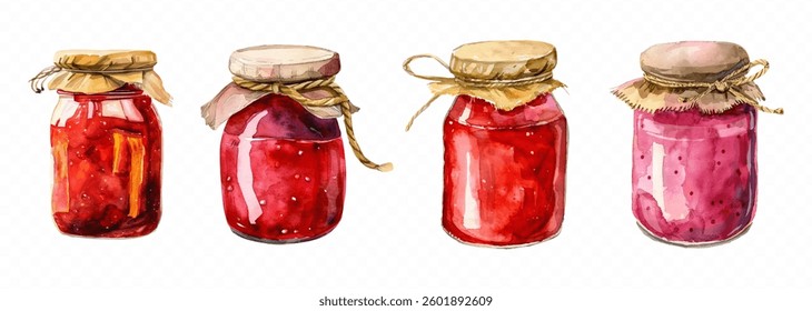 Jars of strawberry jam in a pantry