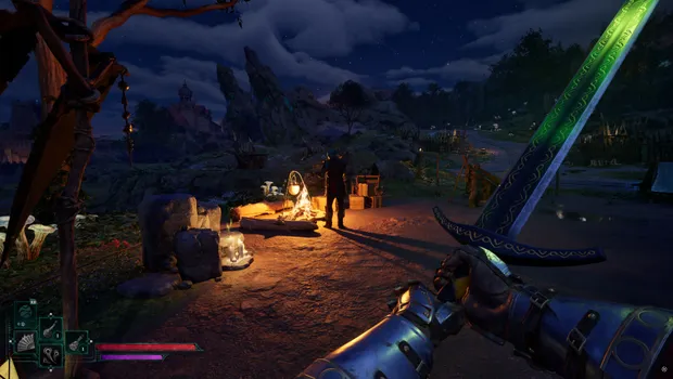 Another combat scene in Avowed, highlighting the protagonist's magical abilities and dynamic action.