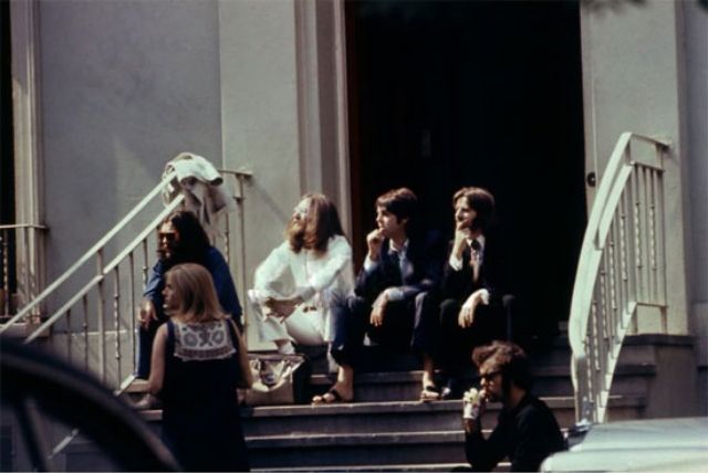 John Lennon in different outfits during the Abbey Road photoshoot