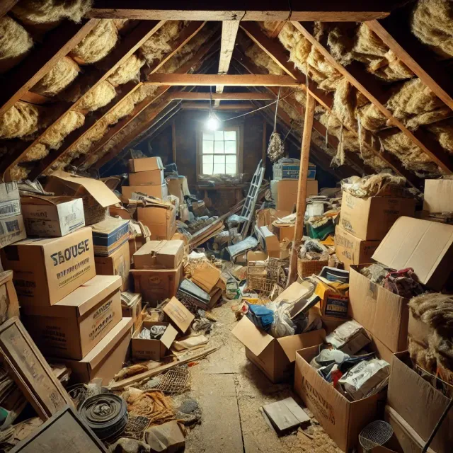Cluttered attic before work