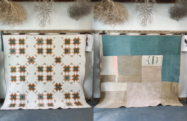 A woman sewing, showcasing a lifestyle of living off the land.
