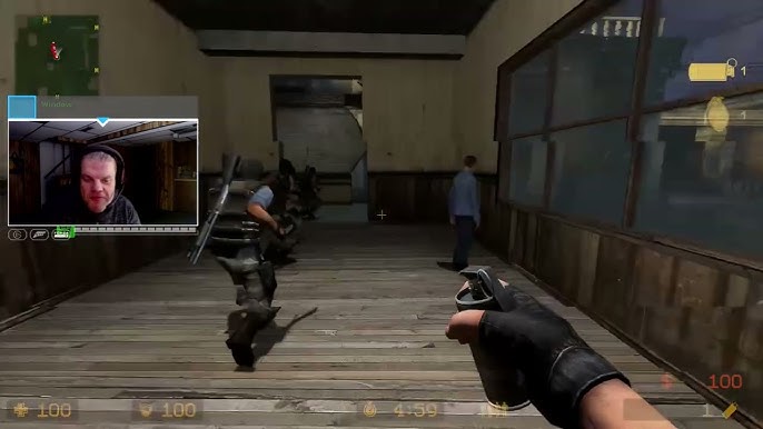 Counter-Strike Source, de_inferno, CT spawn looking towards A site balcony, smoke grenade mid-air, volumetric lighting, global illumination