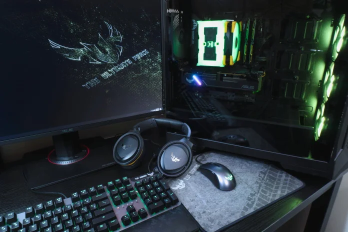 Ryzen 7 7800X3D installed in a high-end gaming PC with custom water cooling and RGB lighting