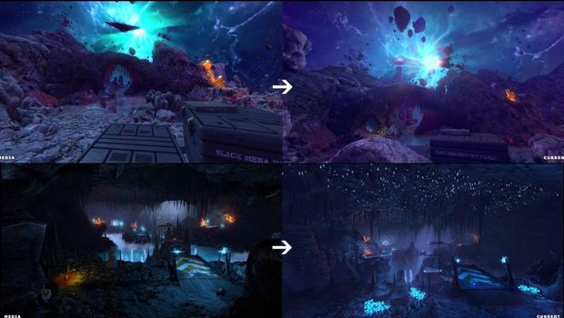 A Xen environment in Black Mesa, showcasing the alien landscapes and improved graphics compared to the original Half-Life.