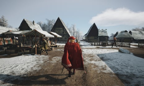 A panoramic screenshot of a thriving medieval settlement in Manor Lords, highlighting the intricate layout of cobblestone streets and wooden fences enclosing individual plots, demonstrating the granular control players have over settlement design.