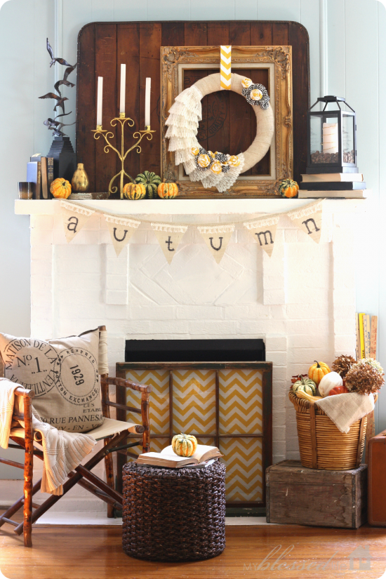 A handmade burlap banner with the word 