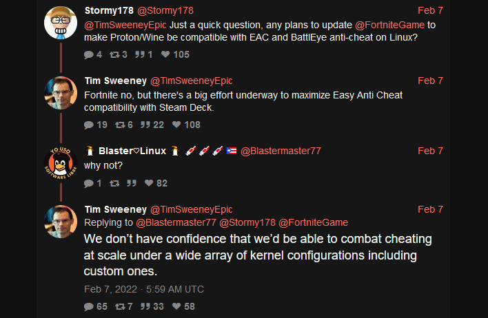 A cropped screenshot of a relevant tweet from a developer (e.g., Epic Games) regarding Steam Deck anti-cheat support. Highlight the key message with a subtle glow effect. The overall style should appear as though it's from a phone screen, slightly angled, with subtle reflections.