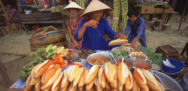 Banh Mi being prepared on the streets of Hanoi