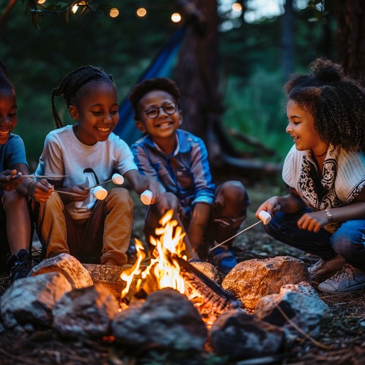 The Miller family sitting around a campfire, roasting marshmallows and smiling, encapsulating the joy of family camping.