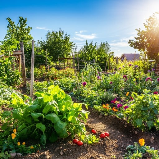 A lush, blooming garden with a variety of flowers, showcasing a natural and inviting habitat.
