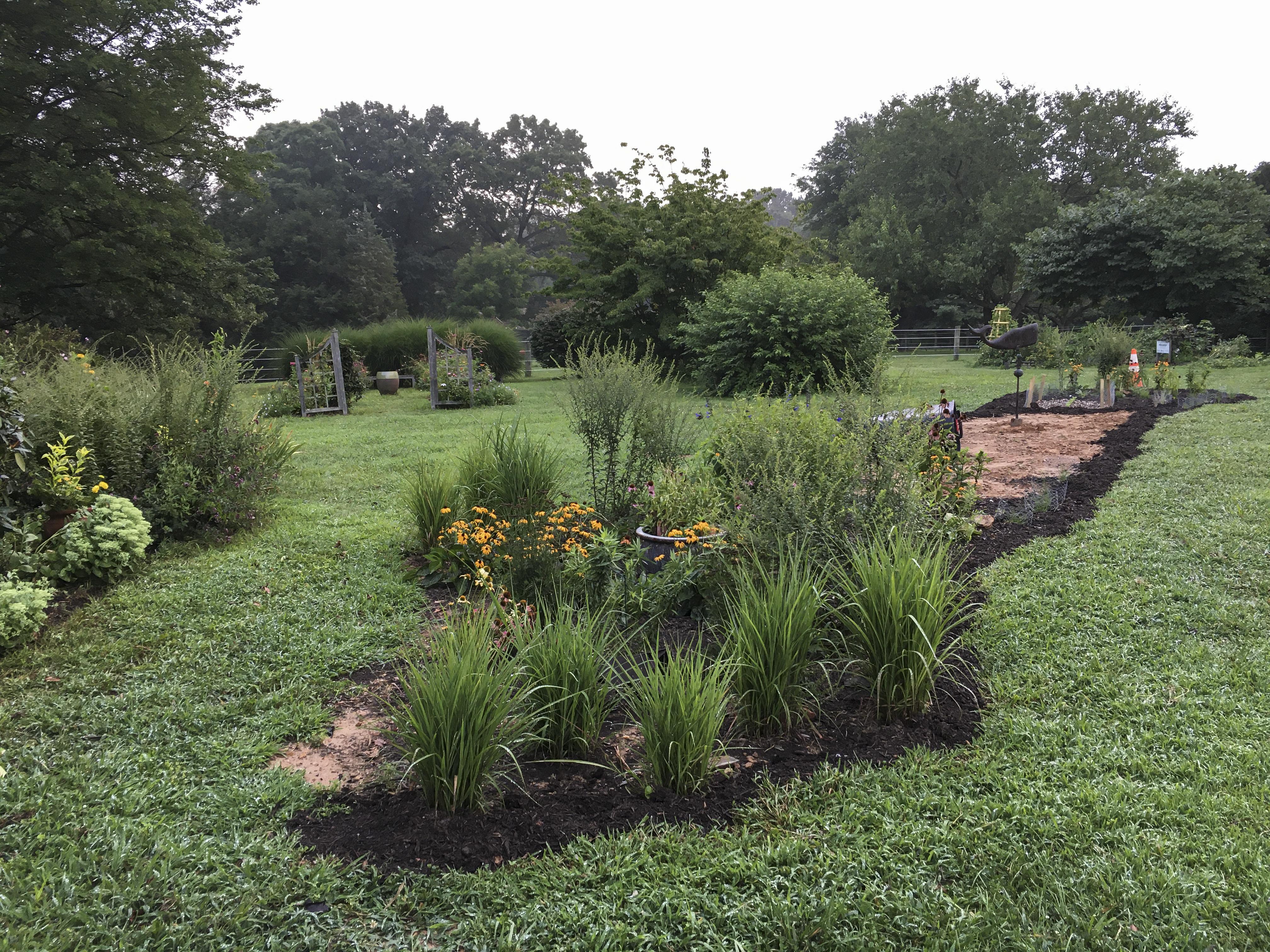 Backyard garden small shallow water feature with rocks