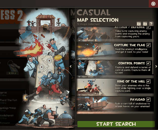 A screenshot of a TF2 character loadout screen, showcasing various cosmetic items and weapons, some of which appear to be of high rarity or value.