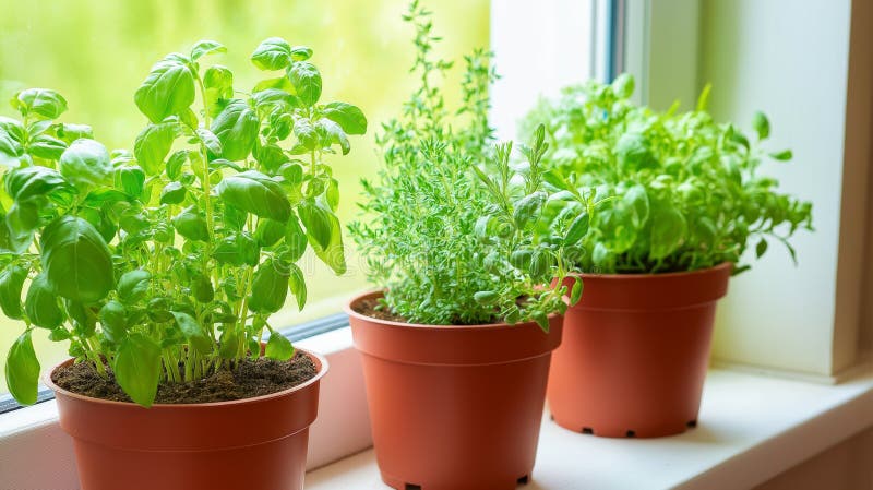hand watering basil pot sunny window