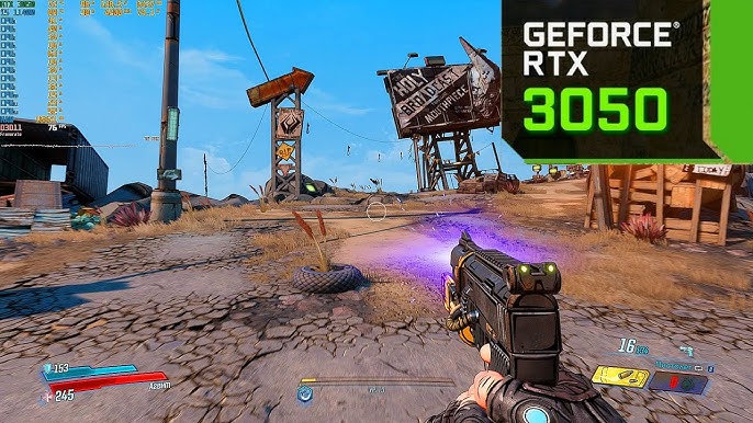 A screenshot from Borderlands 3 showcasing intense gameplay on a high-end PC at ultra settings. The image highlights the game's vibrant colors, detailed textures, and smooth performance. It includes weapon effects, enemy explosions, and character models in dynamic poses. The FOV is wide and the resolution is very high to convey a sense of immersion and graphical fidelity.