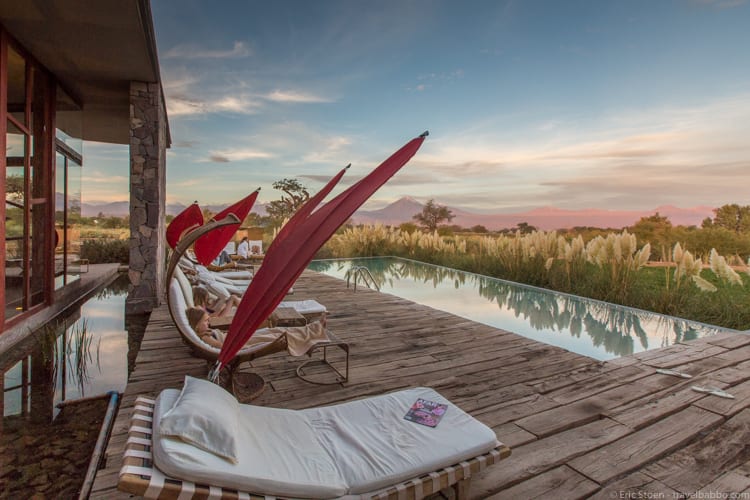 A view of the Atacama desert with the Explora Atacama lodge in the distance