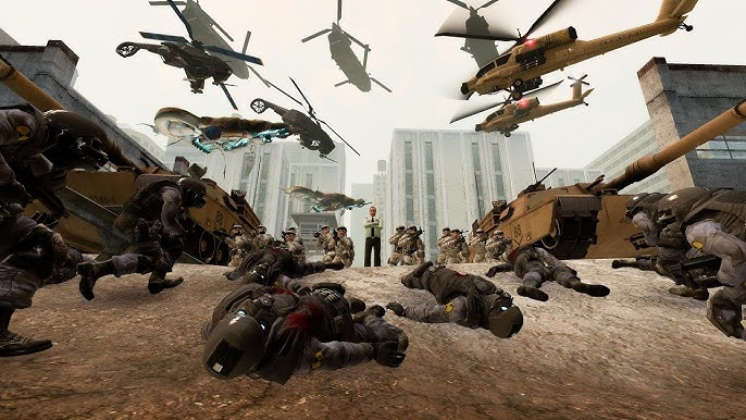 Garry's Mod machinima, early editing style, simple text overlays, awkward animation, low resolution