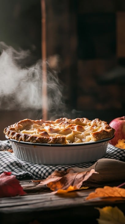 Image of a freshly baked apple pie steaming
