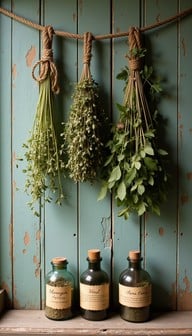 herbs drying hanging bundle