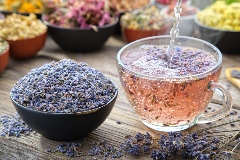 Lavender tea with dried flowers