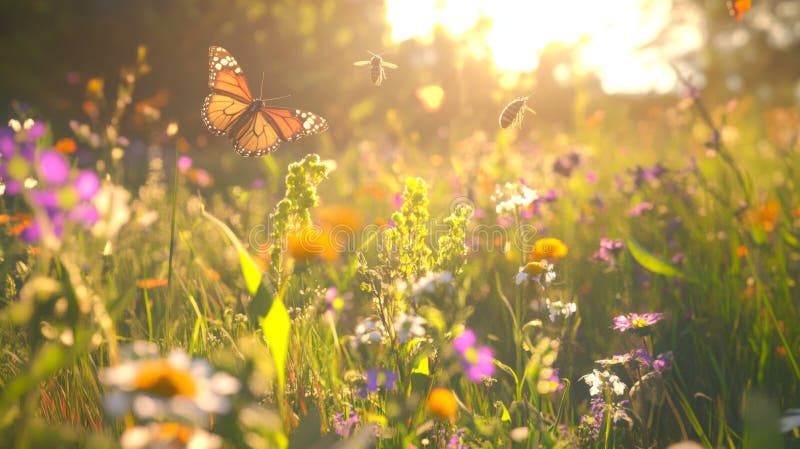 scythe cutting wildflowers golden hour