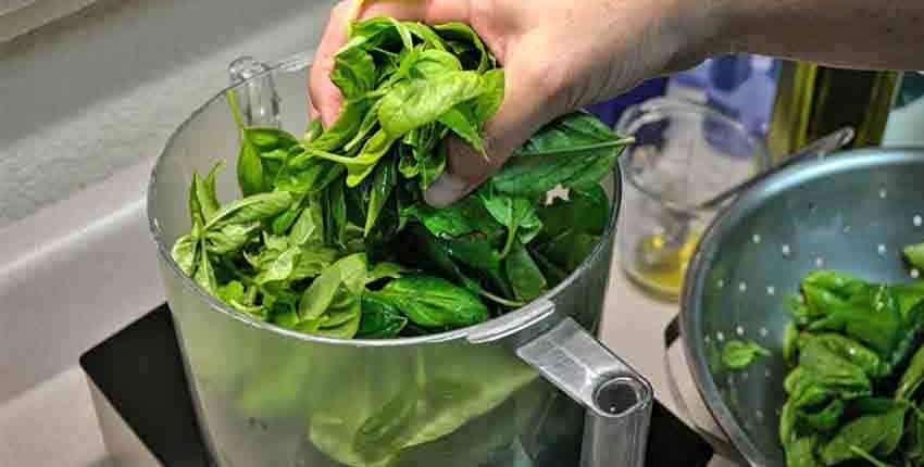 Ingredients for making pesto.