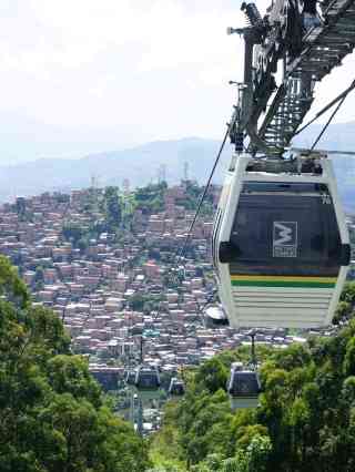 The Parque Biblioteca España in Medellin, Colombia, showcasing its unique architectural design and integration into the surrounding community