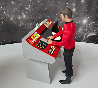 Captain Kirk giving orders on the bridge of the USS Enterprise