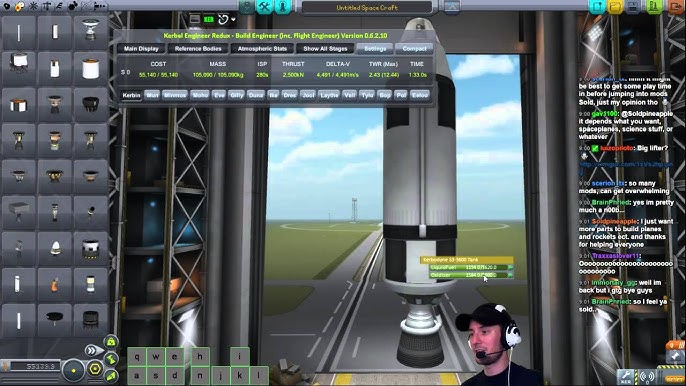 The Kerbal Engineer Redux UI displaying the delta-v remaining in each stage of the space tug.