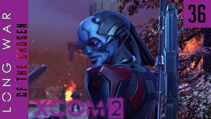 Header image, using the official Long War of the Chosen logo (find a high-resolution version) set against a gritty, war-torn backdrop with Advent propaganda posters subtly visible in the background, showcasing the game's challenging and unforgiving nature.